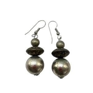 Mixed Metal Fishhook Pierced Beaded Earrings 2" Drop Dangle